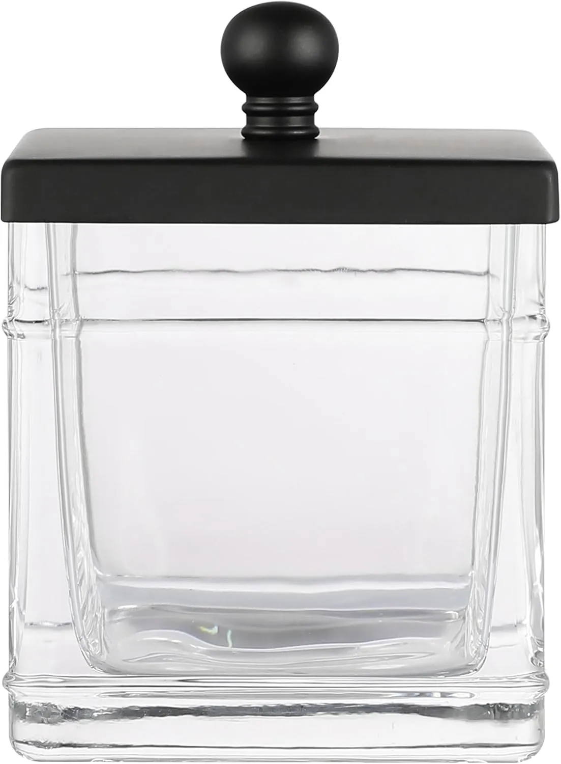 H Halston Apothecary Glass Cotton Jar Holder for Qtips, Cotton Balls, Floss, Storage Canister ,Bathroom Organization, With Matte Black 304L Stainless Steel Lid, Makeup Vanity Organizer