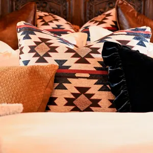 H HIEND ACCENTS Tasha Polizzi for Paseo Road Mariella Euro Sham, 27x27 inch, Chenille Red Blue Brown Aztec Print, Southwestern Tribal Western Pillow Cover
