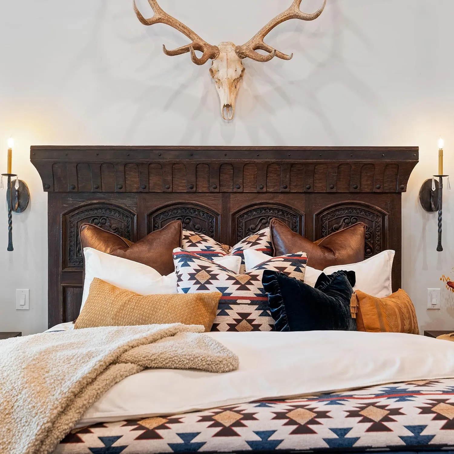H HIEND ACCENTS Tasha Polizzi for Paseo Road Mariella Western Bedding, 3 Piece Comforter Set, Queen Size, Chenille Red Blue Brown Aztec Bedding Set, Southwestern Tribal Bedding with Pillow Shams
