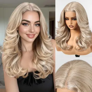 HAIRCUBE Glueless Synthetic Lace Front Wig, 18 Inch Ash Blonde Curly Wigs, Put on Go Layered Wigs for Women Daily Use