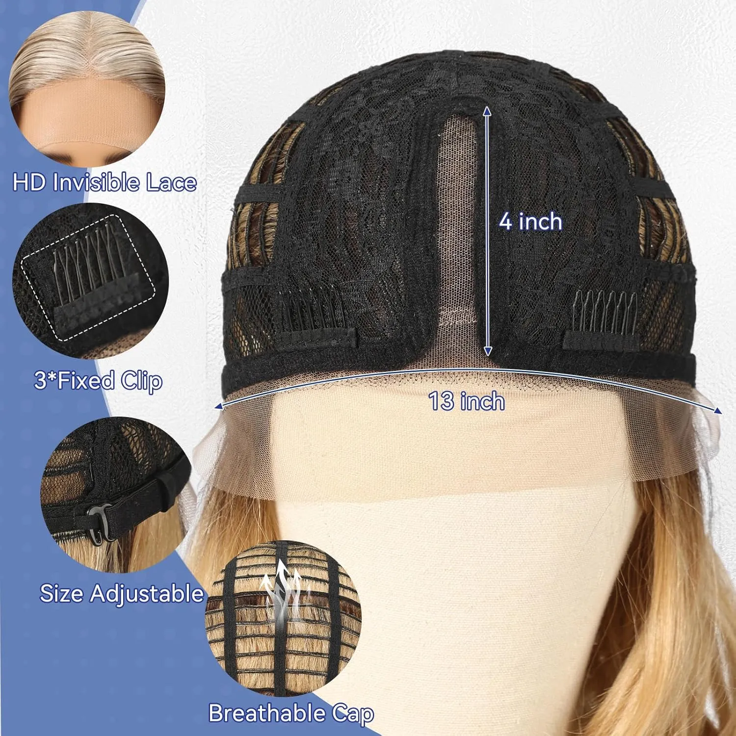 HAIRCUBE Glueless Synthetic Lace Front Wig, 18 Inch Ash Blonde Curly Wigs, Put on Go Layered Wigs for Women Daily Use