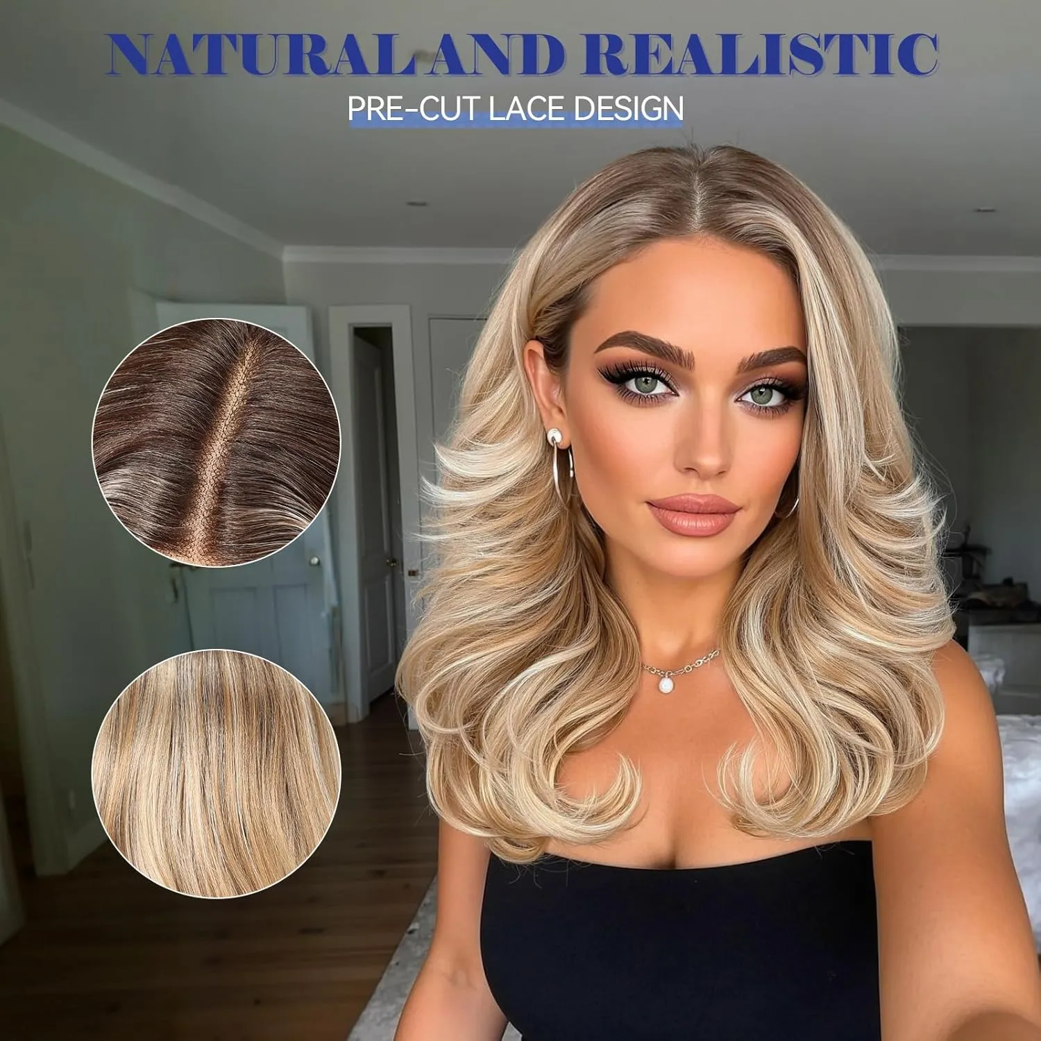 HAIRCUBE Glueless Synthetic Lace Front Wig, 18 Inch Ombre Brown Hightlight Curly Wigs, Put on Go Layered Wigs for Women Daily Use