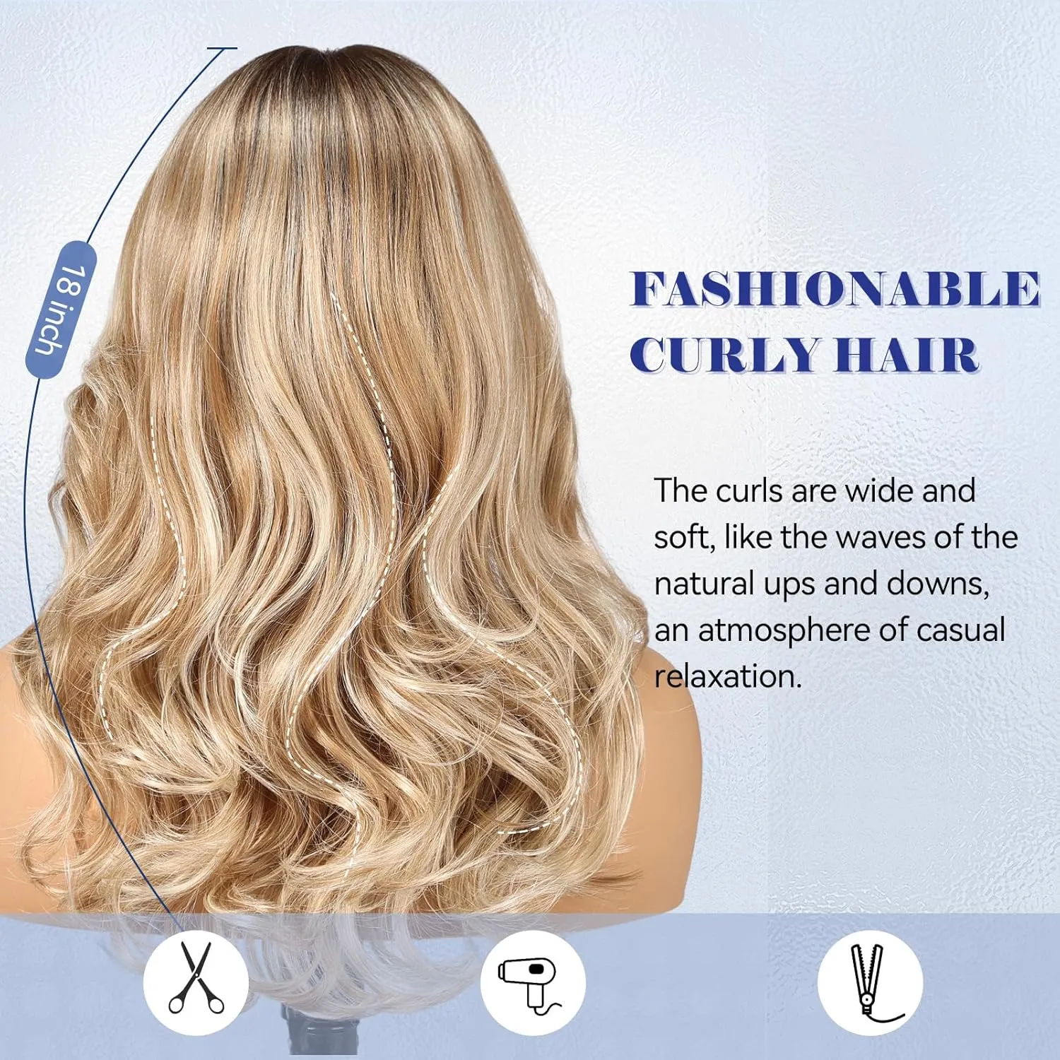 HAIRCUBE Glueless Synthetic Lace Front Wig, 18 Inch Ombre Brown Hightlight Curly Wigs, Put on Go Layered Wigs for Women Daily Use