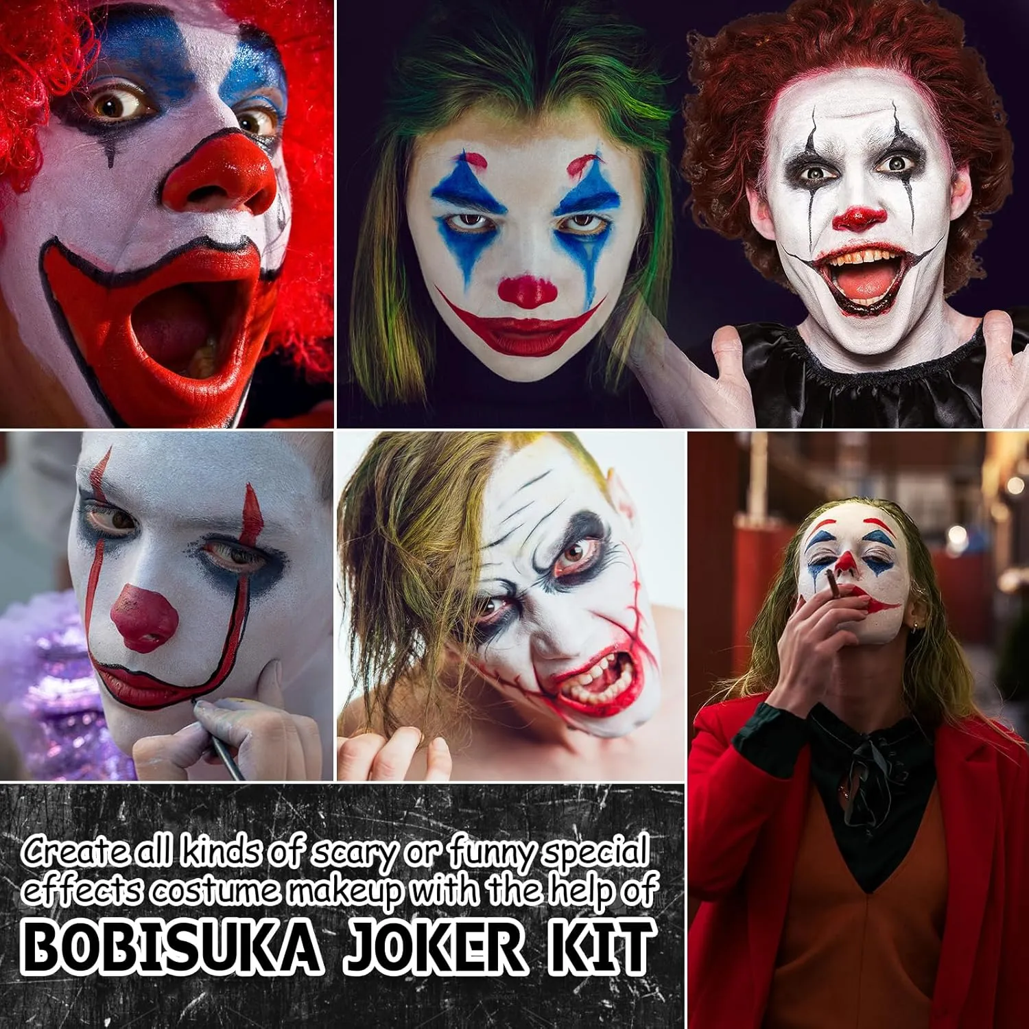 Halloween Joker/Clown Makeup, Complete Joker/Clown Makeup Kit Face Paint SFX Character Set, Professional Joker Make Up Kits for Art Costume, Dress-Up Party, Cosplay, Stage & Film
