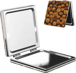 Halloween Pumpkin Patterns Printed Square Pocket Makeup Mirror with 1X/2X Magnification, Portable Mini Travel Makeup Mirror for Travel Daily Work Beauty