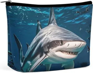Hammerhead Shark Scans The Ocean Makeup Bag for Women PU Leather Waterproof Cosmetic Bag with Zipper Portable Travel Makeup Organizer