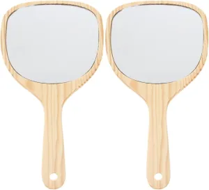 Hand Mirror Compact Mirror Portable Travel Mirror Make Up Mirror Shaving Mirror Wooden Hand Held Mirror for Travel Festival Essentials (As Shownx2pcs 28.5X15cmx2pcs)
