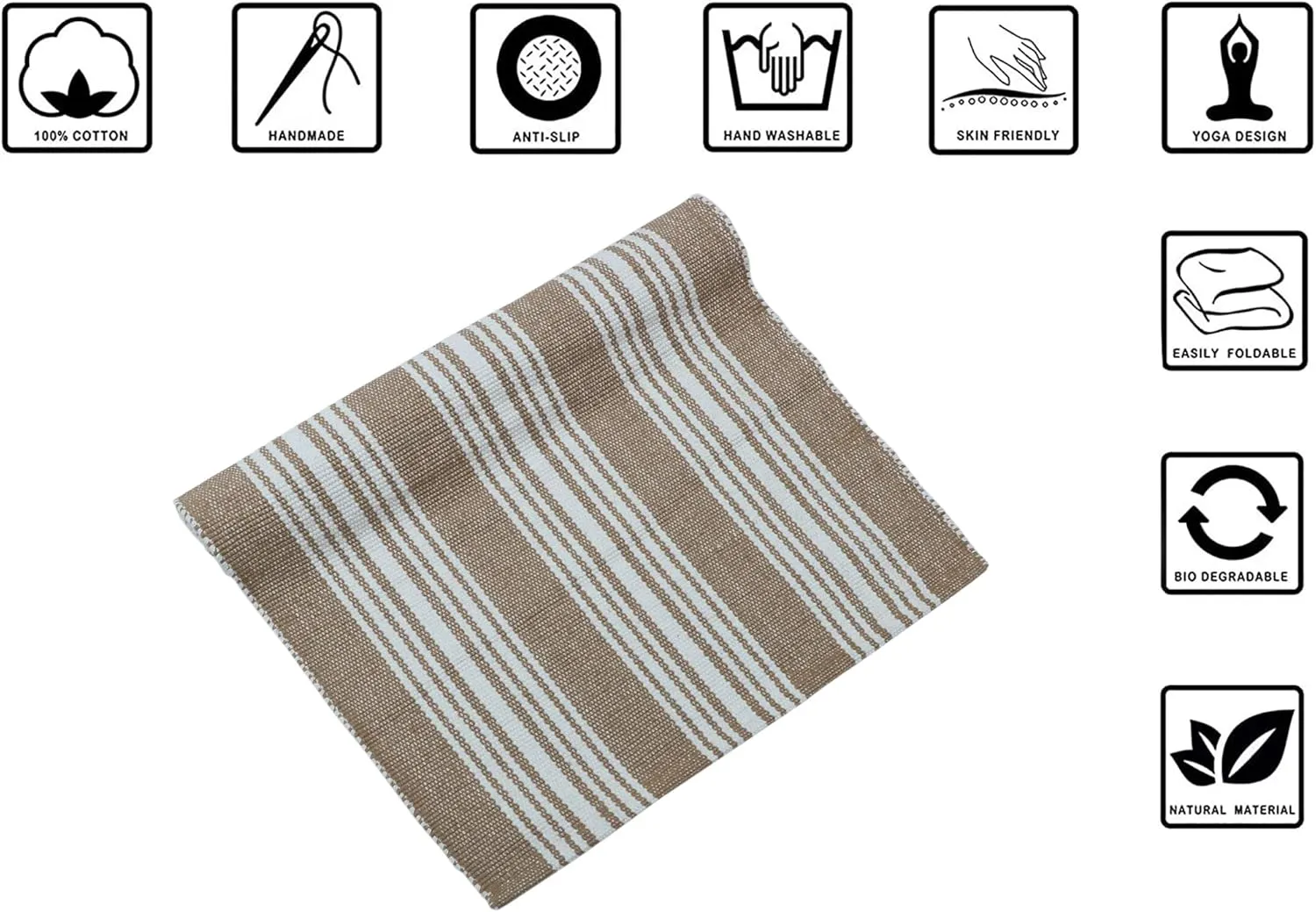 Hand Woven 100% Cotton Yoga Mat- Thick Handloom Made in India- for Gym Floor Exercise - Runner for Bedroom