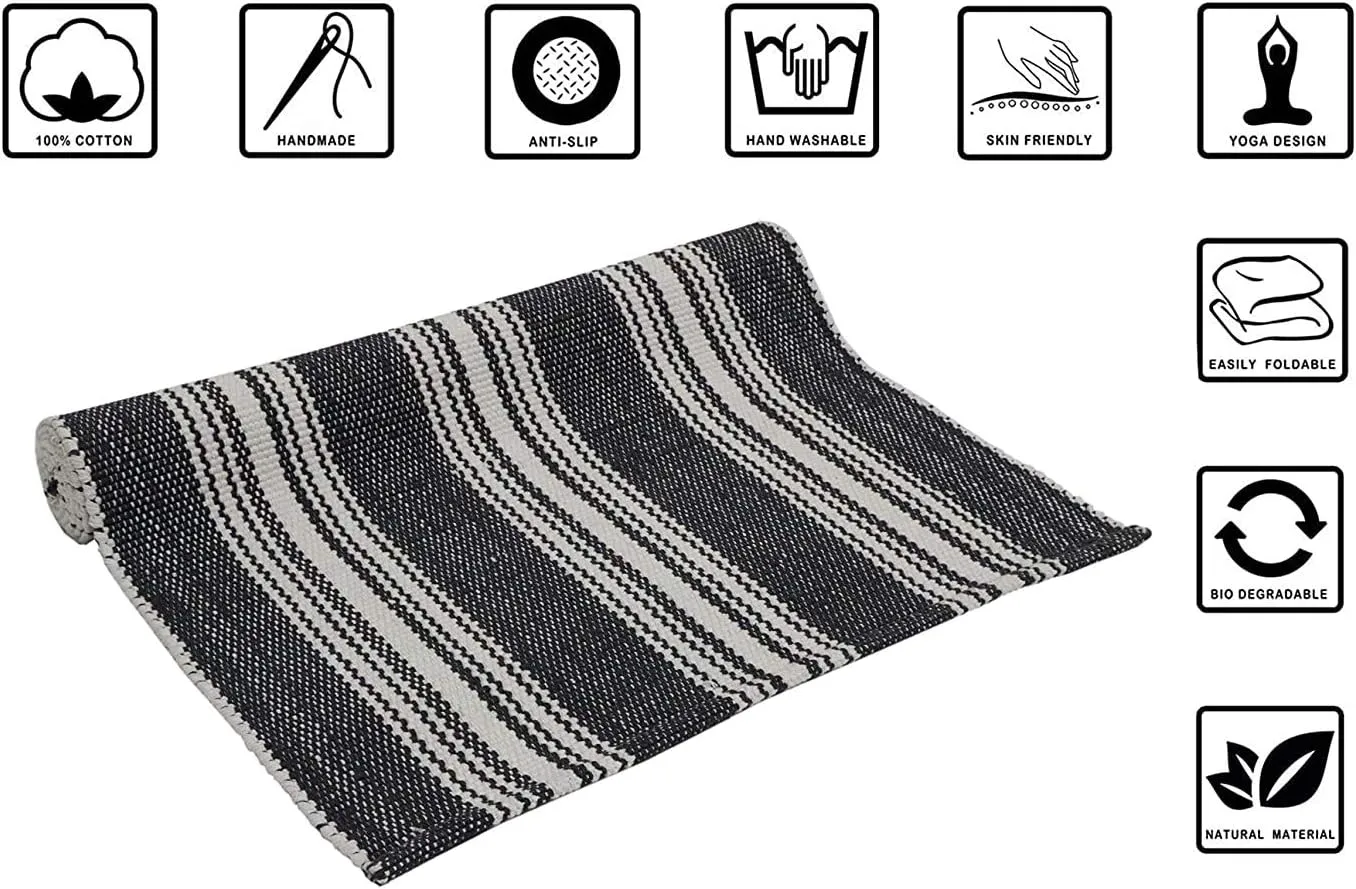 Hand Woven 100% Cotton Yoga Mat- Thick Handloom Made in India- for Gym Floor Exercise - Runner for Bedroom