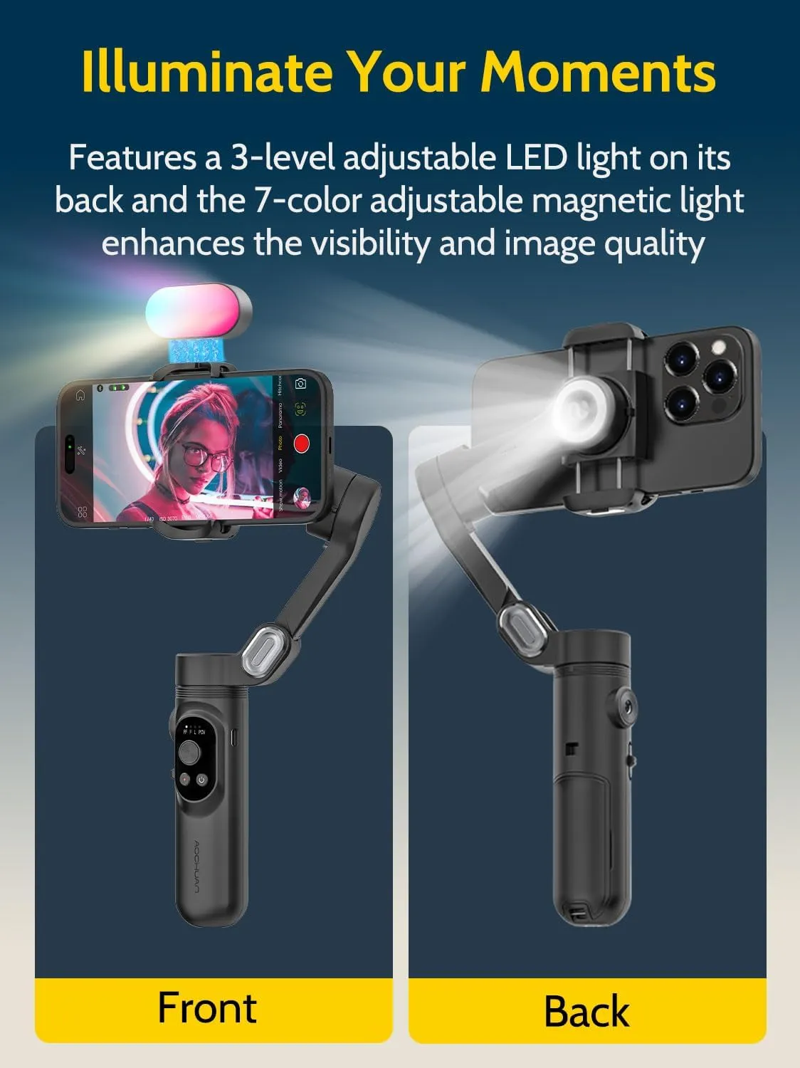Handheld 3-axis Gimbal Stabilizer for iPhone&Android Smartphone Gimbal Anti-Shake w/ 1/4 Thread,RGB Magnetic Light,AI Tracking Phone Holder for Vlogging for TikTok,YouTube-Smart X Kit Black