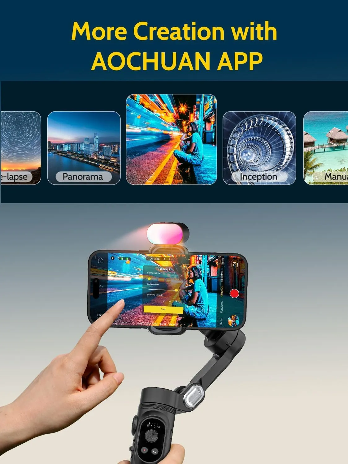 Handheld 3-axis Gimbal Stabilizer for iPhone&Android Smartphone Gimbal Anti-Shake w/ 1/4 Thread,RGB Magnetic Light,AI Tracking Phone Holder for Vlogging for TikTok,YouTube-Smart X Kit Black