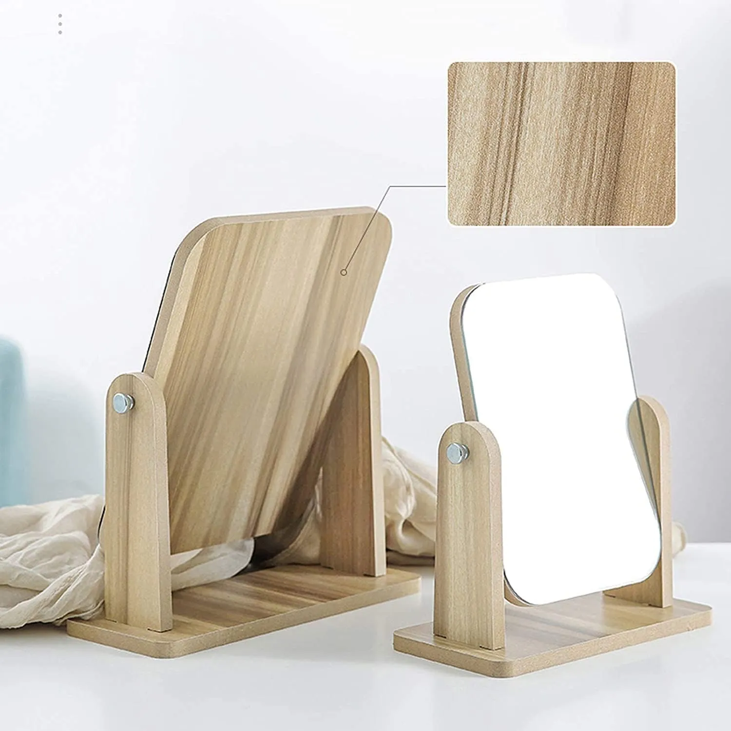 Handheld Wooden Desktop Vanity Mirror Desktop Portable Folding Home Makeup Mirror (A 17 * 25 * 22 cm)