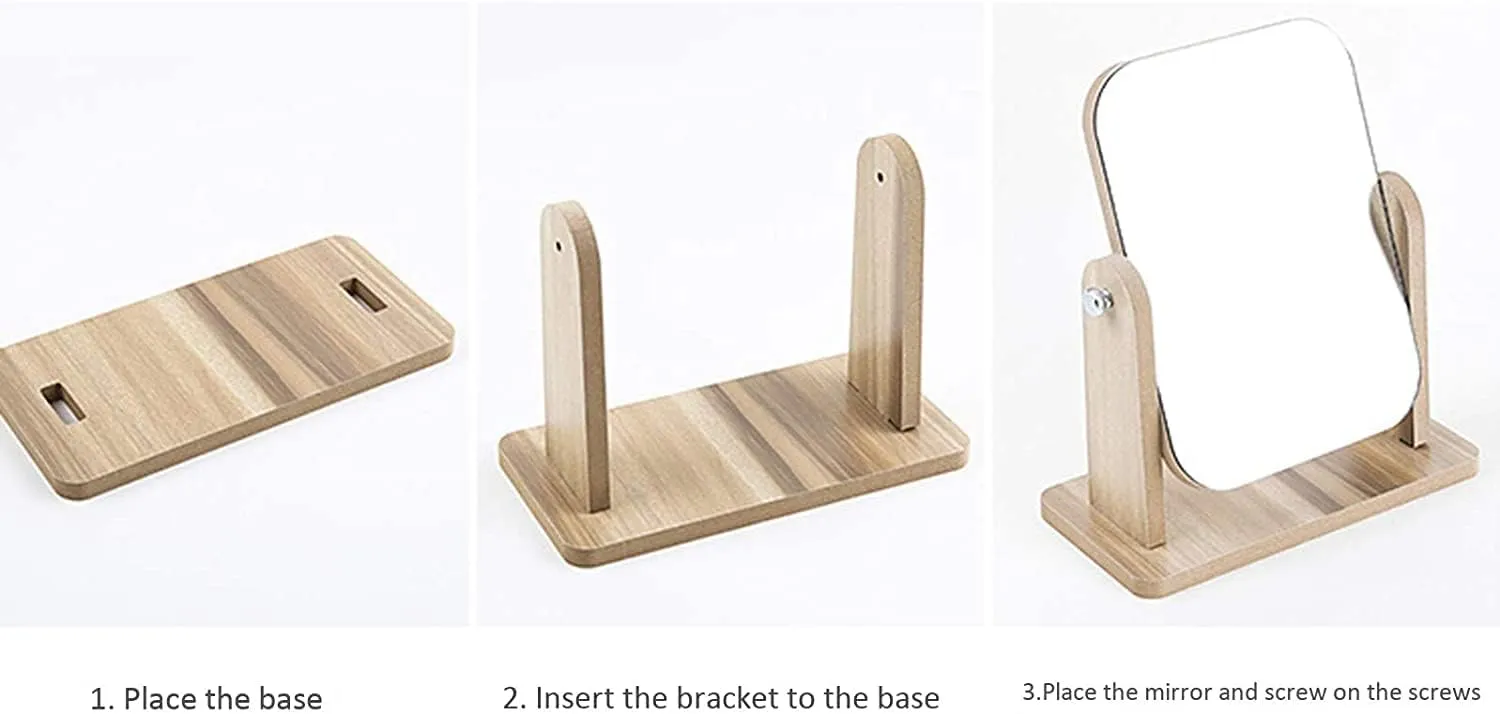 Handheld Wooden Desktop Vanity Mirror Desktop Portable Folding Home Makeup Mirror (A 17 * 25 * 22 cm)