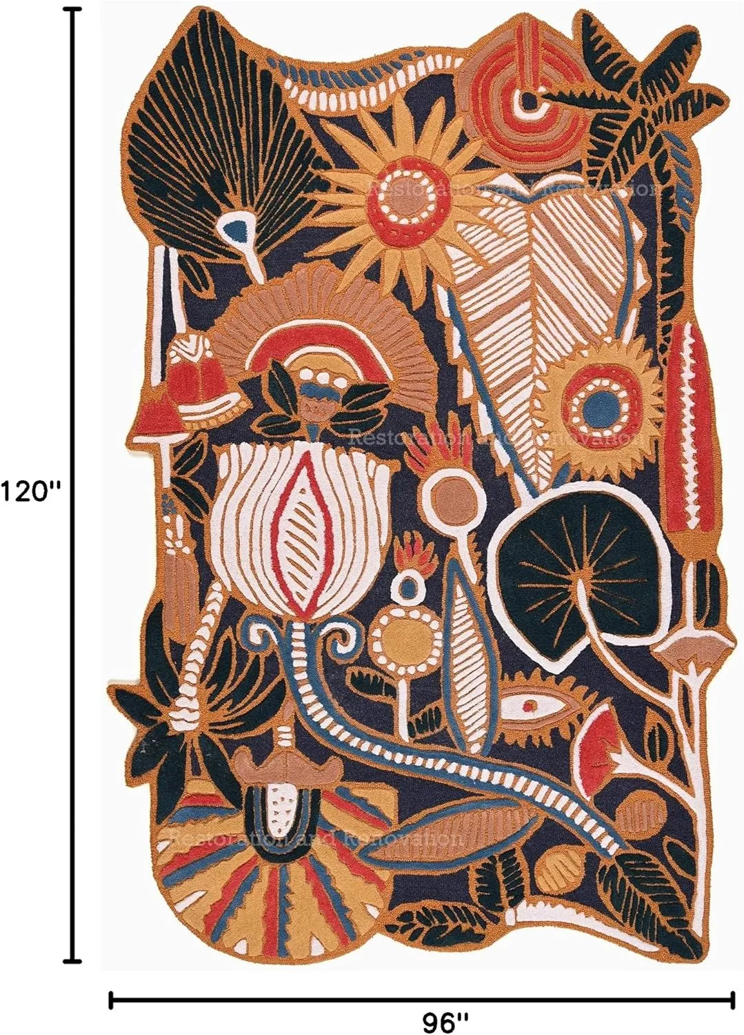Handmade Artisan Floral and Geometric Pattern Wool Area Rug - Luxurious Vintage Style Accent Carpet for Living Room, Bedroom, Dining Room (Multi B, 4' x 6')