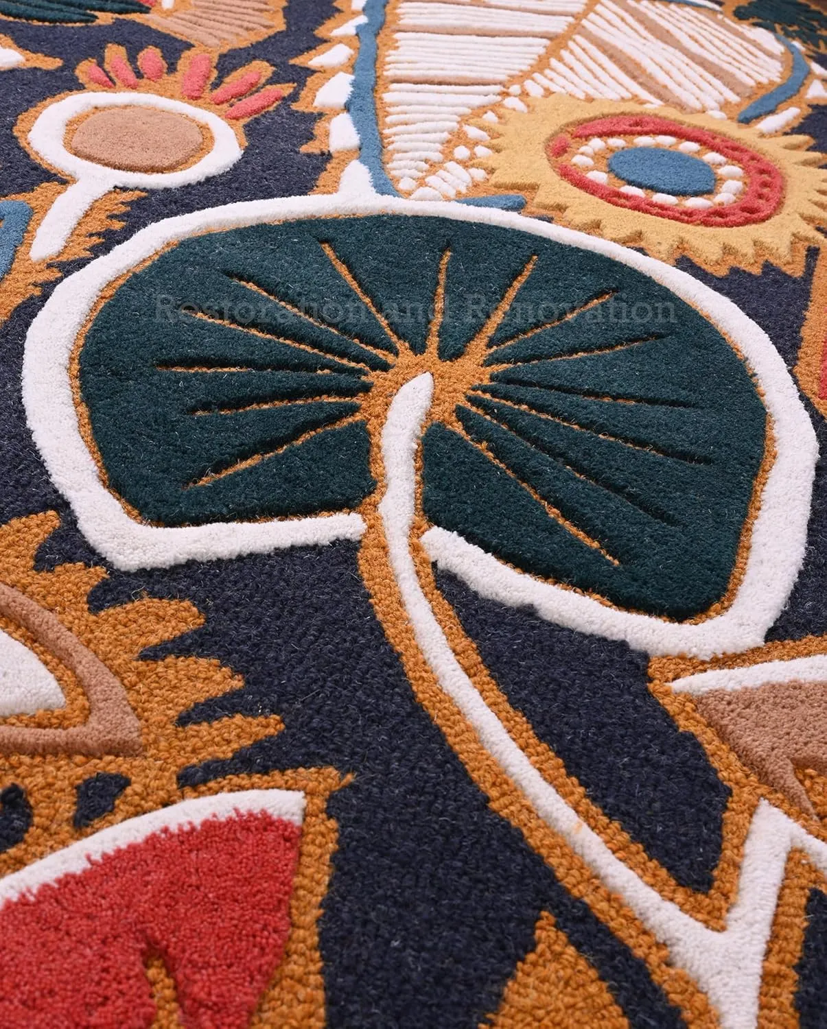 Handmade Artisan Floral and Geometric Pattern Wool Area Rug - Luxurious Vintage Style Accent Carpet for Living Room, Bedroom, Dining Room (Multi B, 4' x 6')