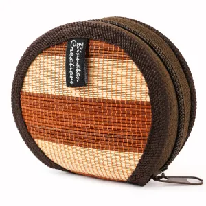 Handmade Coin Bag – Woven Coin Case Pouch for Men & Women | Handmade Wallet, Change Pouch, Small Zipper Wallet | Made from Natural Grasses & Buntal Fibers (Brown & Natural)