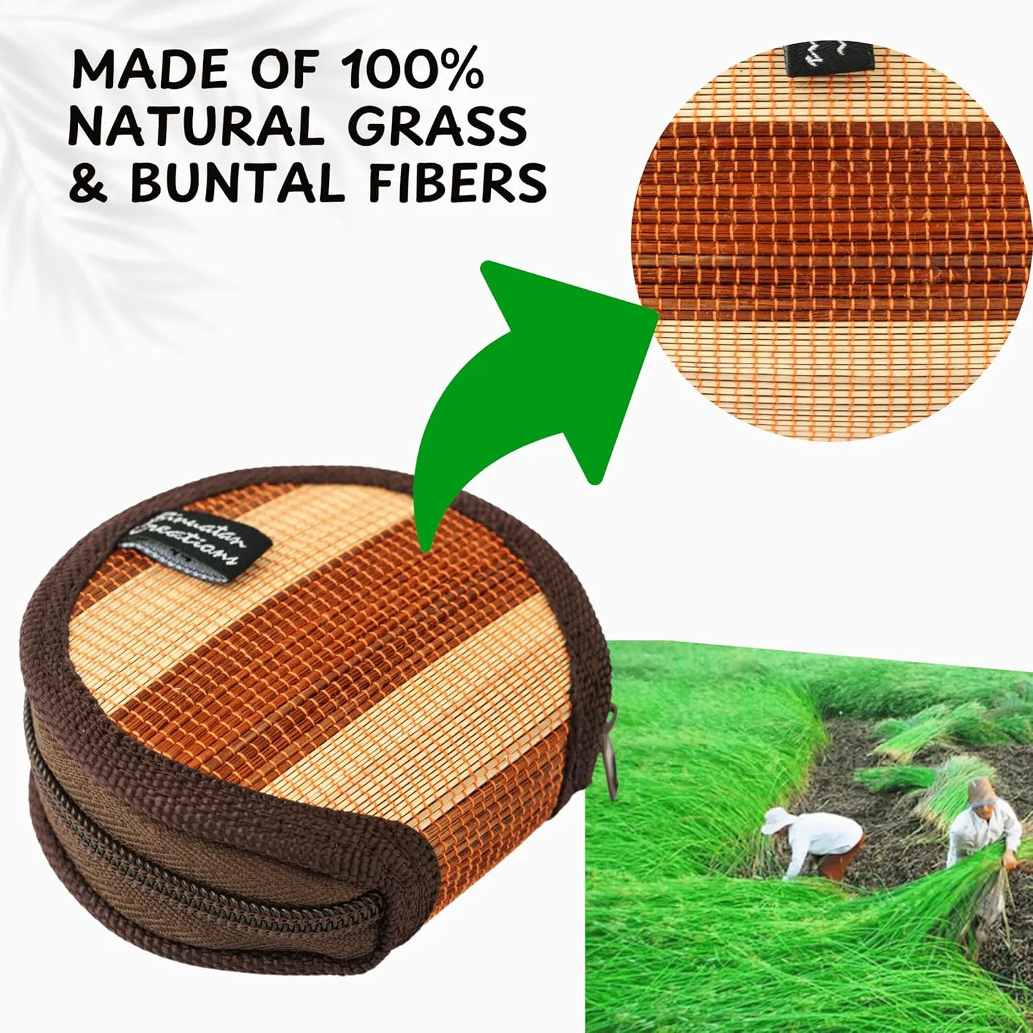 Handmade Coin Bag – Woven Coin Case Pouch for Men & Women | Handmade Wallet, Change Pouch, Small Zipper Wallet | Made from Natural Grasses & Buntal Fibers (Brown & Natural)