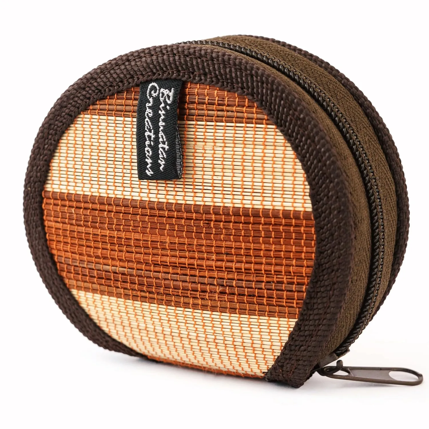 Handmade Coin Bag – Woven Coin Case Pouch for Men & Women | Handmade Wallet, Change Pouch, Small Zipper Wallet | Made from Natural Grasses & Buntal Fibers (Brown & Natural)