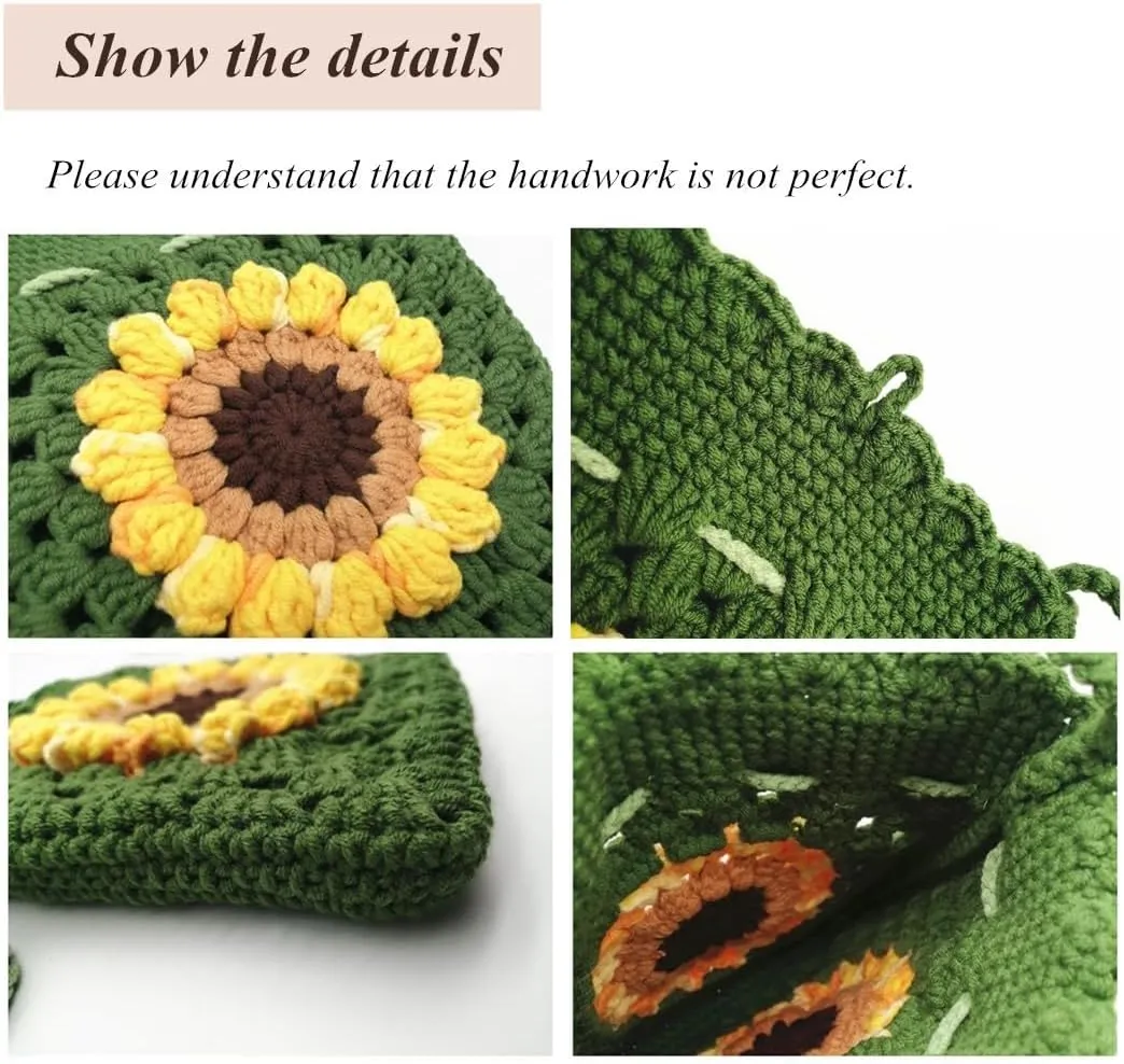 Handmade Crochet Sunflower Blossom Phone Bag Knitted Bag for Women