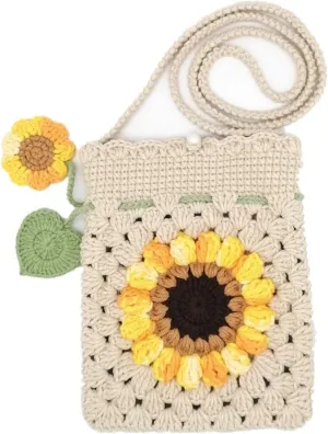 Handmade Crochet Sunflower Blossom Phone Bag Knitted Bag for Women