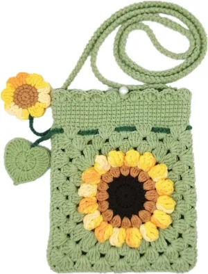 Handmade Crochet Sunflower Blossom Phone Bag Knitted Bag for Women