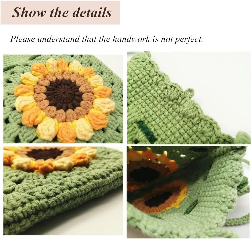 Handmade Crochet Sunflower Blossom Phone Bag Knitted Bag for Women