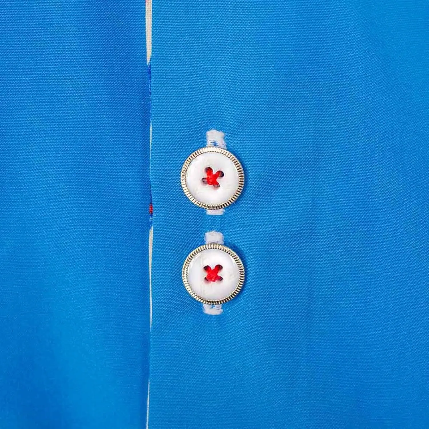 Handmade Memorial Day Casual Shirts - Blue Italian Supremo Cotton Dress with Super Star Contrast Fabric