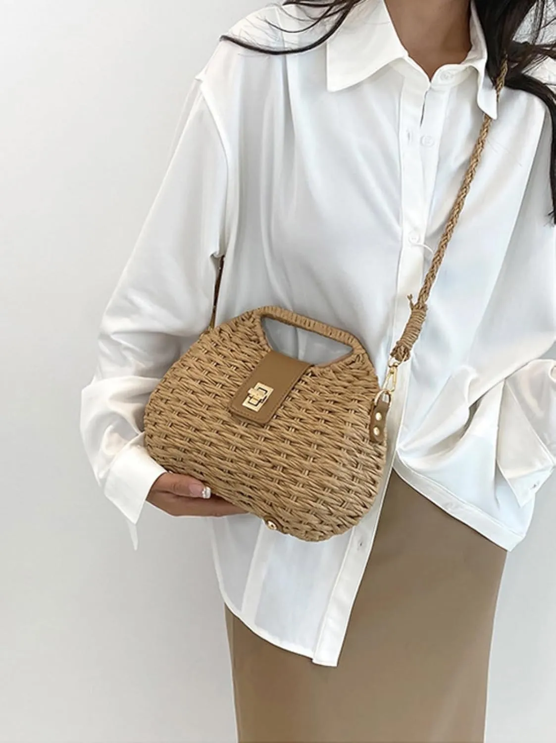 Handmade Straw Woven Bag Beach Clutch Purses Women Vacation Shell Shoulder Crossbody Summer Dumpling Handbag Basket Tote