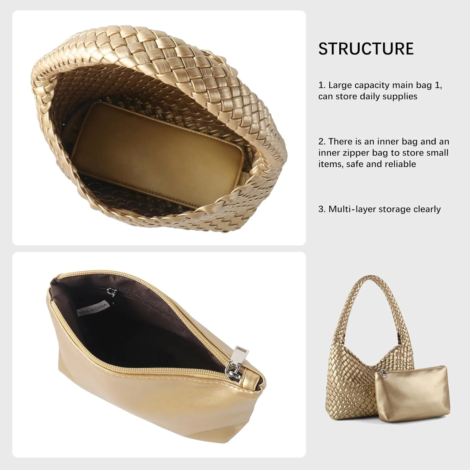 Handmade Woven Tote Bag - Women's Vegan Leather Shoulder Bag With Purses