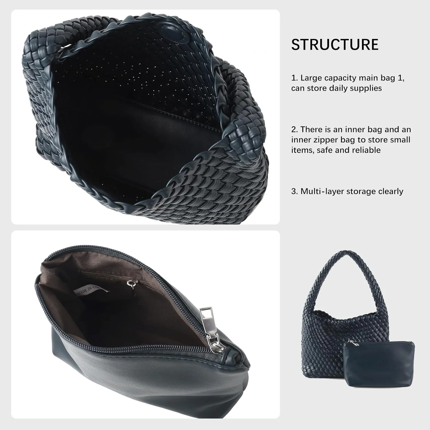 Handmade Woven Tote Bag - Women's Vegan Leather Shoulder Bag With Purses