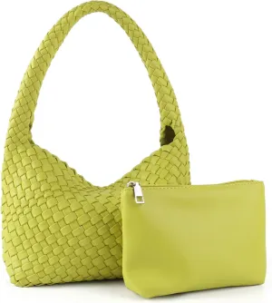 Handmade Woven Tote Bag - Women's Vegan Leather Shoulder Bag With Purses