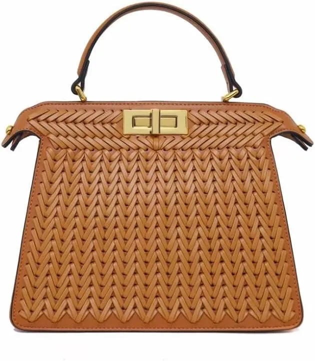 Handmade Woven Vegan Leather Square Handbag, Top Handle Stylish Crossbody Clutch Tote, Large Travel Beach Shoulder Hobo Bag