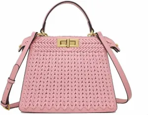 Handmade Woven Vegan Leather Square Handbag, Top Handle Stylish Crossbody Clutch Tote, Large Travel Beach Shoulder Hobo Bag