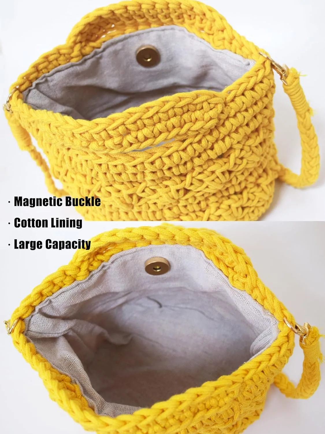 Handwoven Crossbody Handbag Summer Beach Bucket bag Cotton Crochet Shoulder Bag Basket Purse for Women