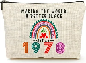 Happy 47th Birthday Gifts for Her Women Makeup Bag, Best 1978 Anniversary 47th Birthday Decorations, 47 Year old and Fabulous Gifts Ideas for Wife, Mom, Mothers Day, Christmas Cosmetic Travel Pouch