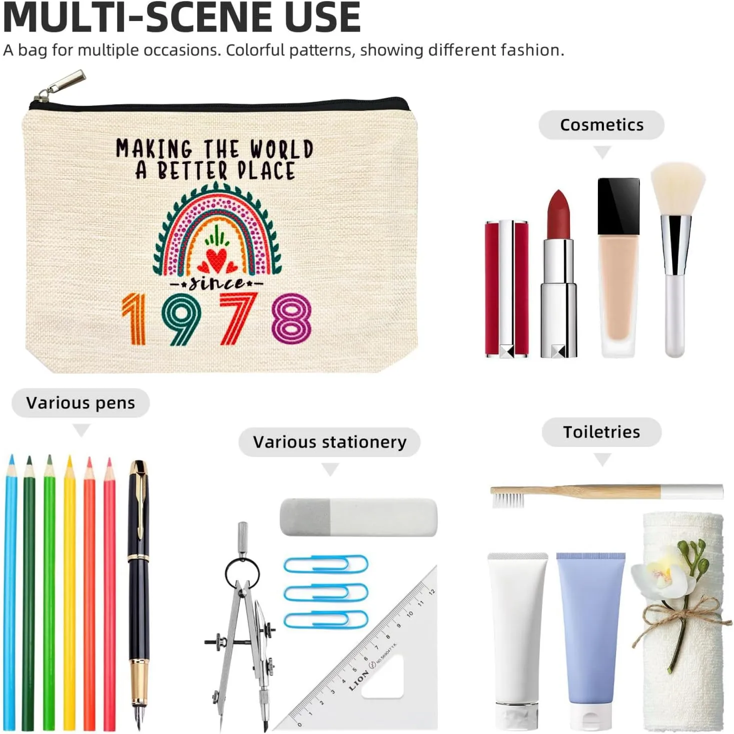 Happy 47th Birthday Gifts for Her Women Makeup Bag, Best 1978 Anniversary 47th Birthday Decorations, 47 Year old and Fabulous Gifts Ideas for Wife, Mom, Mothers Day, Christmas Cosmetic Travel Pouch