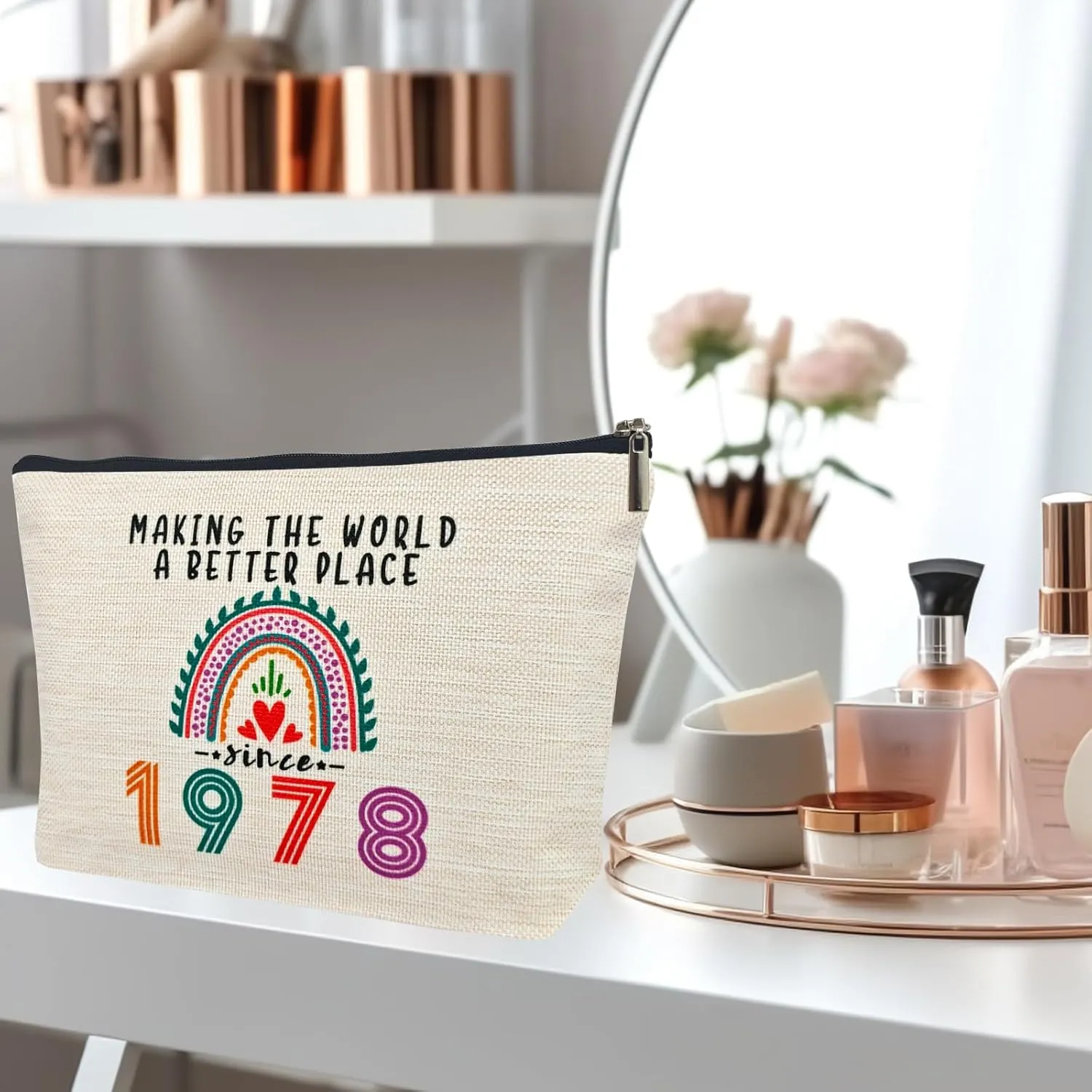 Happy 47th Birthday Gifts for Her Women Makeup Bag, Best 1978 Anniversary 47th Birthday Decorations, 47 Year old and Fabulous Gifts Ideas for Wife, Mom, Mothers Day, Christmas Cosmetic Travel Pouch
