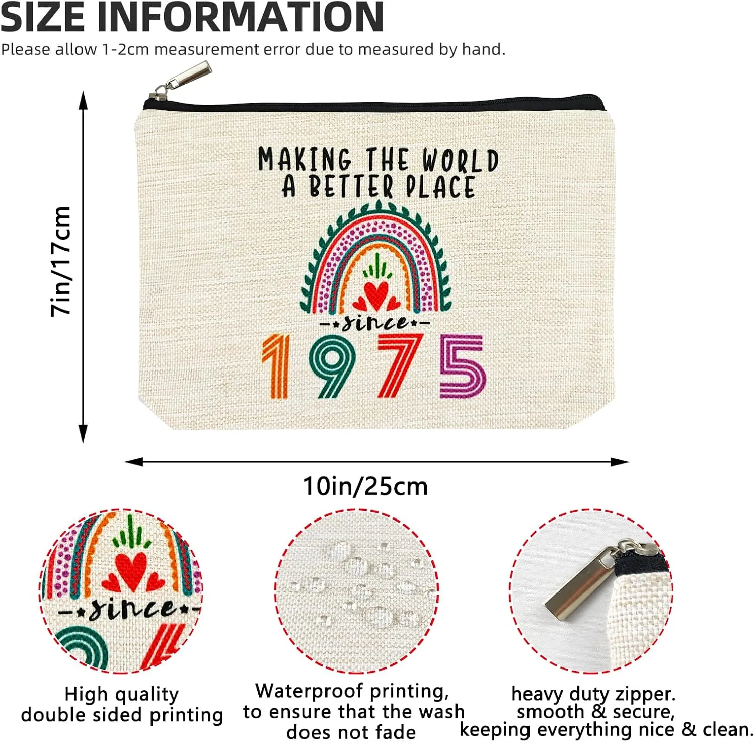 Happy 50th Birthday Gifts for Her Women Makeup Bag, Best 1975 Anniversary 50th Birthday Decorations, 50 Year old and Fabulous Gifts Ideas for Wife, Mom, Mothers Day, Christmas Cosmetic Travel Pouch