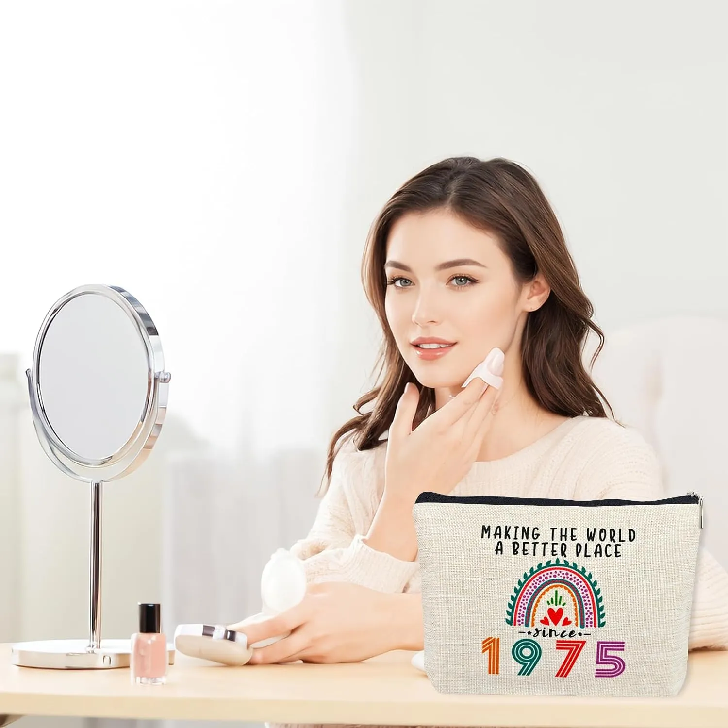 Happy 50th Birthday Gifts for Her Women Makeup Bag, Best 1975 Anniversary 50th Birthday Decorations, 50 Year old and Fabulous Gifts Ideas for Wife, Mom, Mothers Day, Christmas Cosmetic Travel Pouch