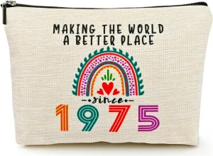 Happy 50th Birthday Gifts for Her Women Makeup Bag, Best 1975 Anniversary 50th Birthday Decorations, 50 Year old and Fabulous Gifts Ideas for Wife, Mom, Mothers Day, Christmas Cosmetic Travel Pouch