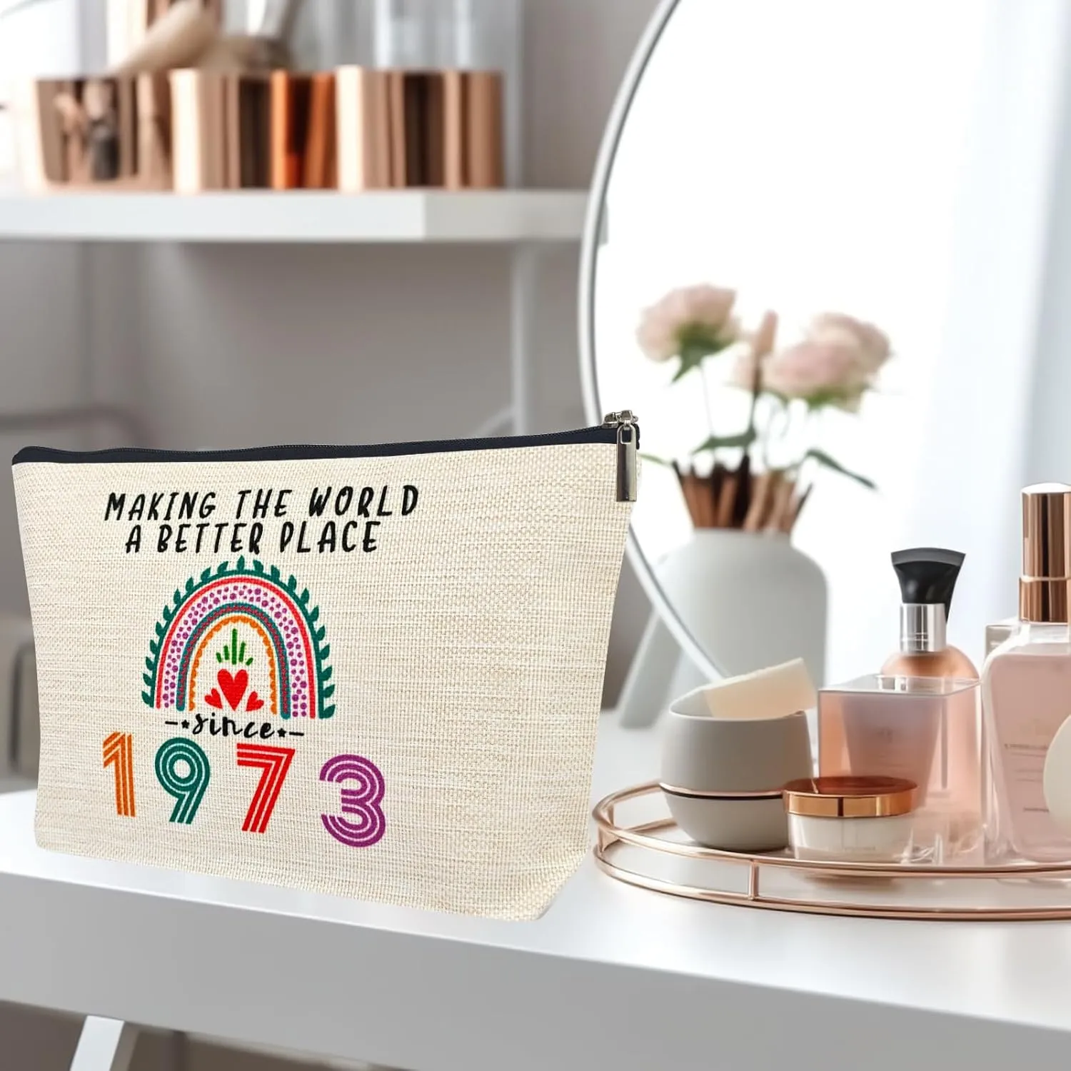 Happy 52nd Birthday Gifts for Her Women Makeup Bag, Best 1973 Anniversary 52nd Birthday Decorations, 52 Year old and Fabulous Gifts Ideas for Wife, Mom, Mothers Day, Christmas Cosmetic Travel Pouch