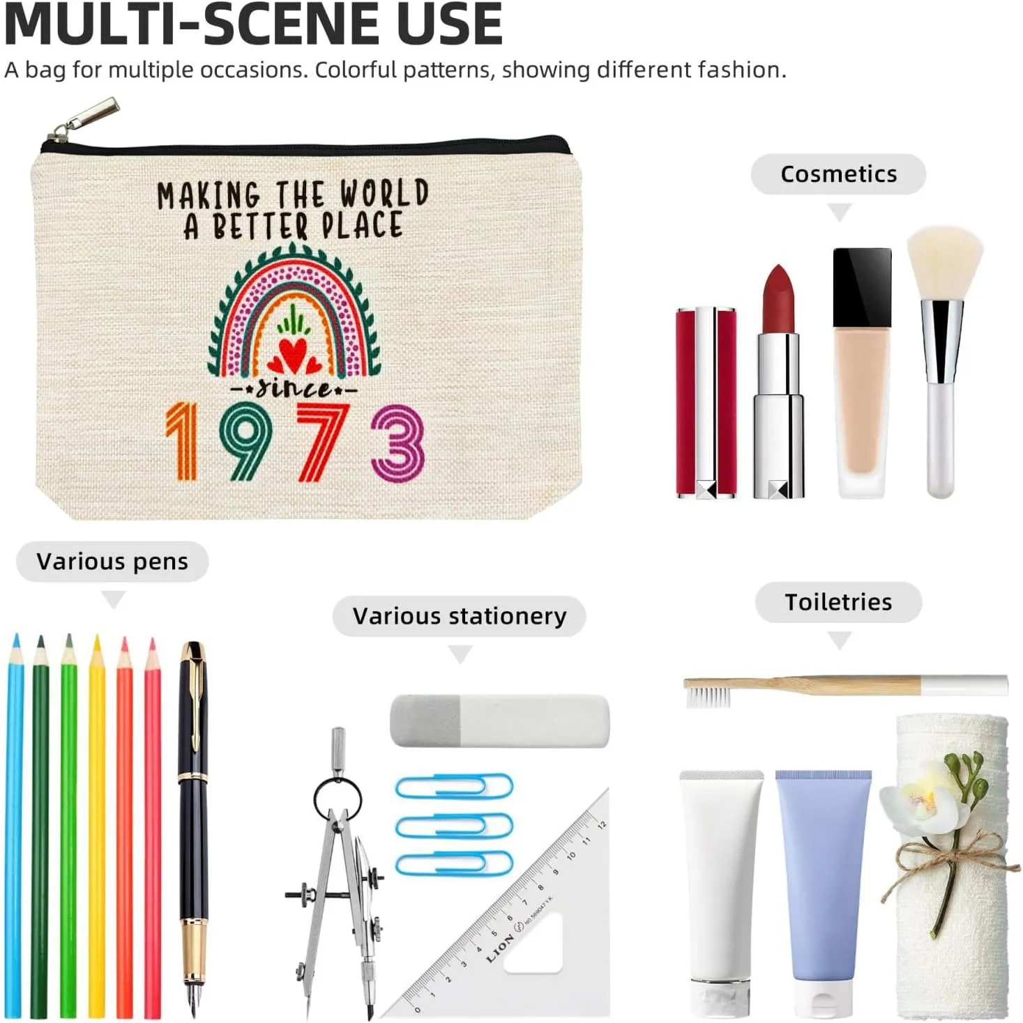 Happy 52nd Birthday Gifts for Her Women Makeup Bag, Best 1973 Anniversary 52nd Birthday Decorations, 52 Year old and Fabulous Gifts Ideas for Wife, Mom, Mothers Day, Christmas Cosmetic Travel Pouch