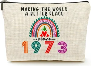 Happy 52nd Birthday Gifts for Her Women Makeup Bag, Best 1973 Anniversary 52nd Birthday Decorations, 52 Year old and Fabulous Gifts Ideas for Wife, Mom, Mothers Day, Christmas Cosmetic Travel Pouch