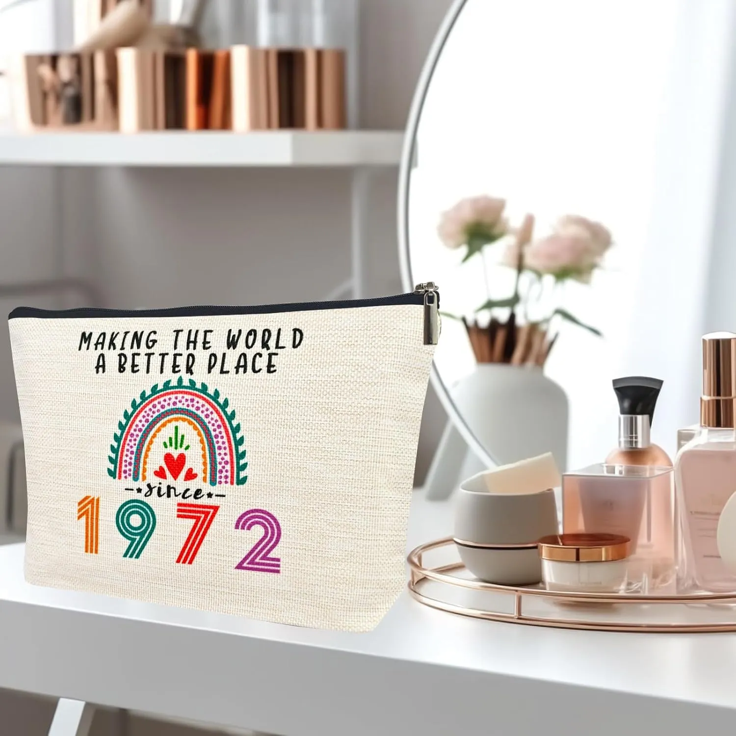 Happy 53rd Birthday Gifts for Her Women Makeup Bag, Best 1972 Anniversary 53rd Birthday Decorations, 53 Year old and Fabulous Gifts Ideas for Wife, Mom, Mothers Day, Christmas Cosmetic Travel Pouch