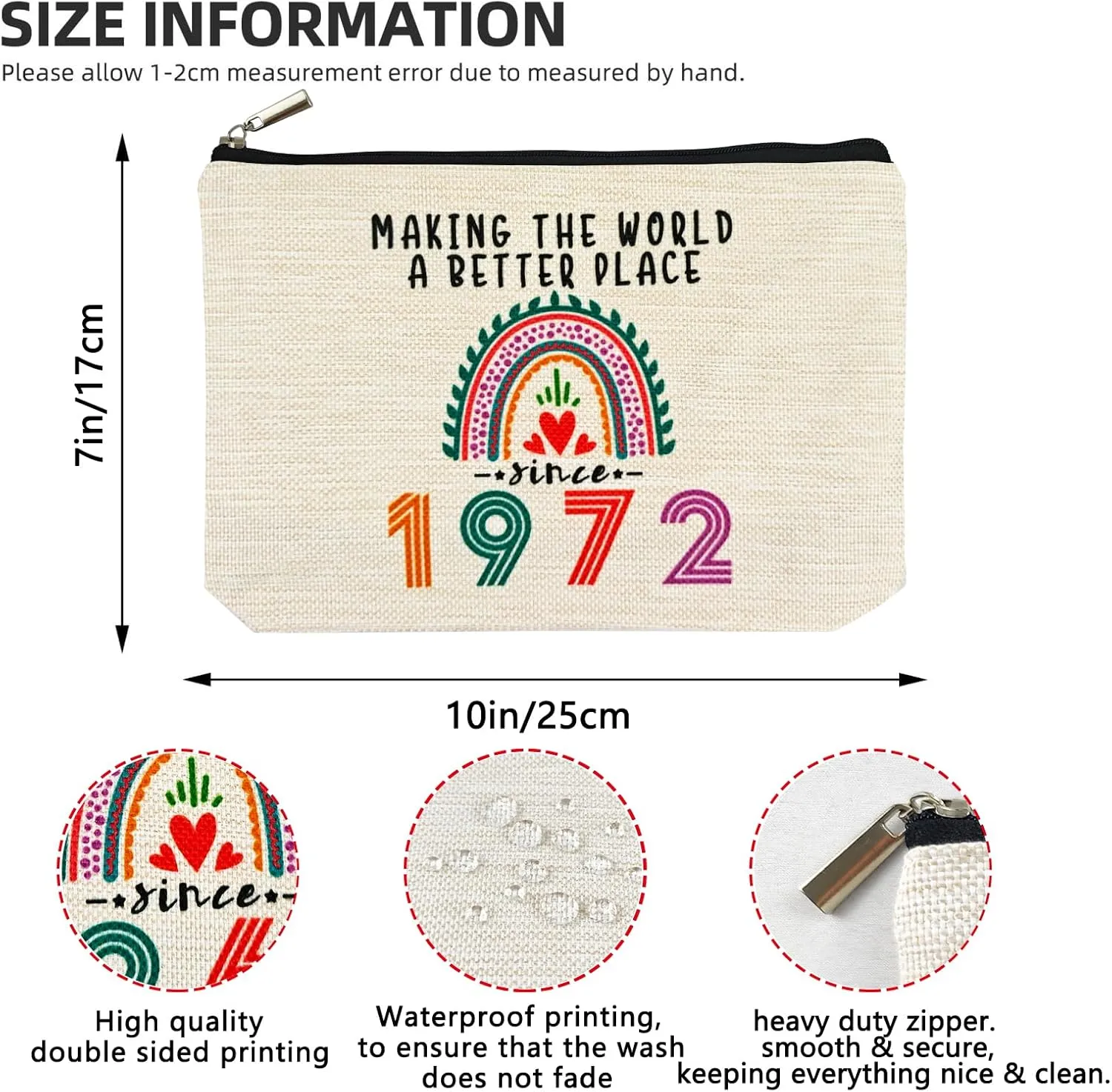 Happy 53rd Birthday Gifts for Her Women Makeup Bag, Best 1972 Anniversary 53rd Birthday Decorations, 53 Year old and Fabulous Gifts Ideas for Wife, Mom, Mothers Day, Christmas Cosmetic Travel Pouch