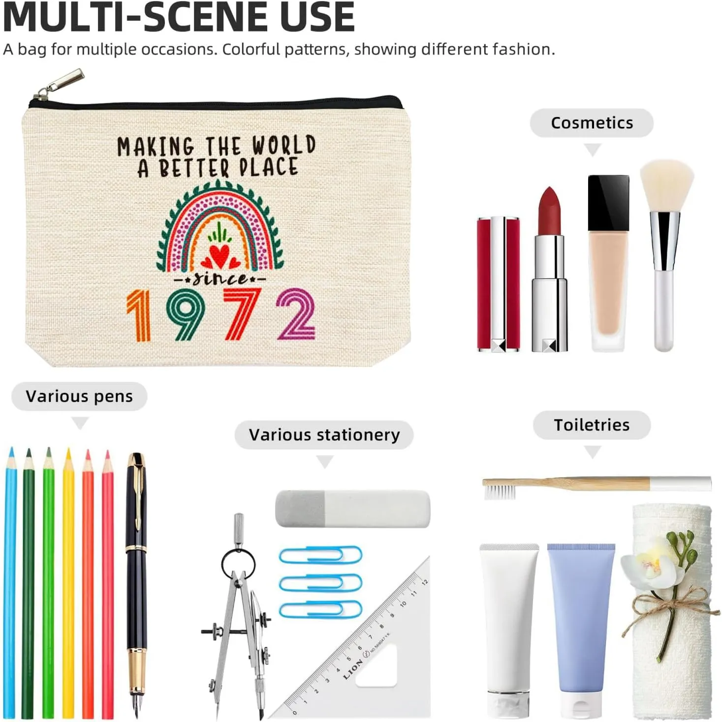 Happy 53rd Birthday Gifts for Her Women Makeup Bag, Best 1972 Anniversary 53rd Birthday Decorations, 53 Year old and Fabulous Gifts Ideas for Wife, Mom, Mothers Day, Christmas Cosmetic Travel Pouch