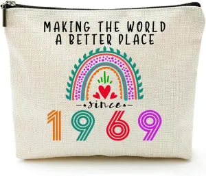 Happy 56th Birthday Gifts for Her Women Makeup Bag, Best 1969 Anniversary 56th Birthday Decorations, 56 Year old and Fabulous Gifts Ideas for Wife, Mom, Mothers Day, Christmas Cosmetic Travel Pouch