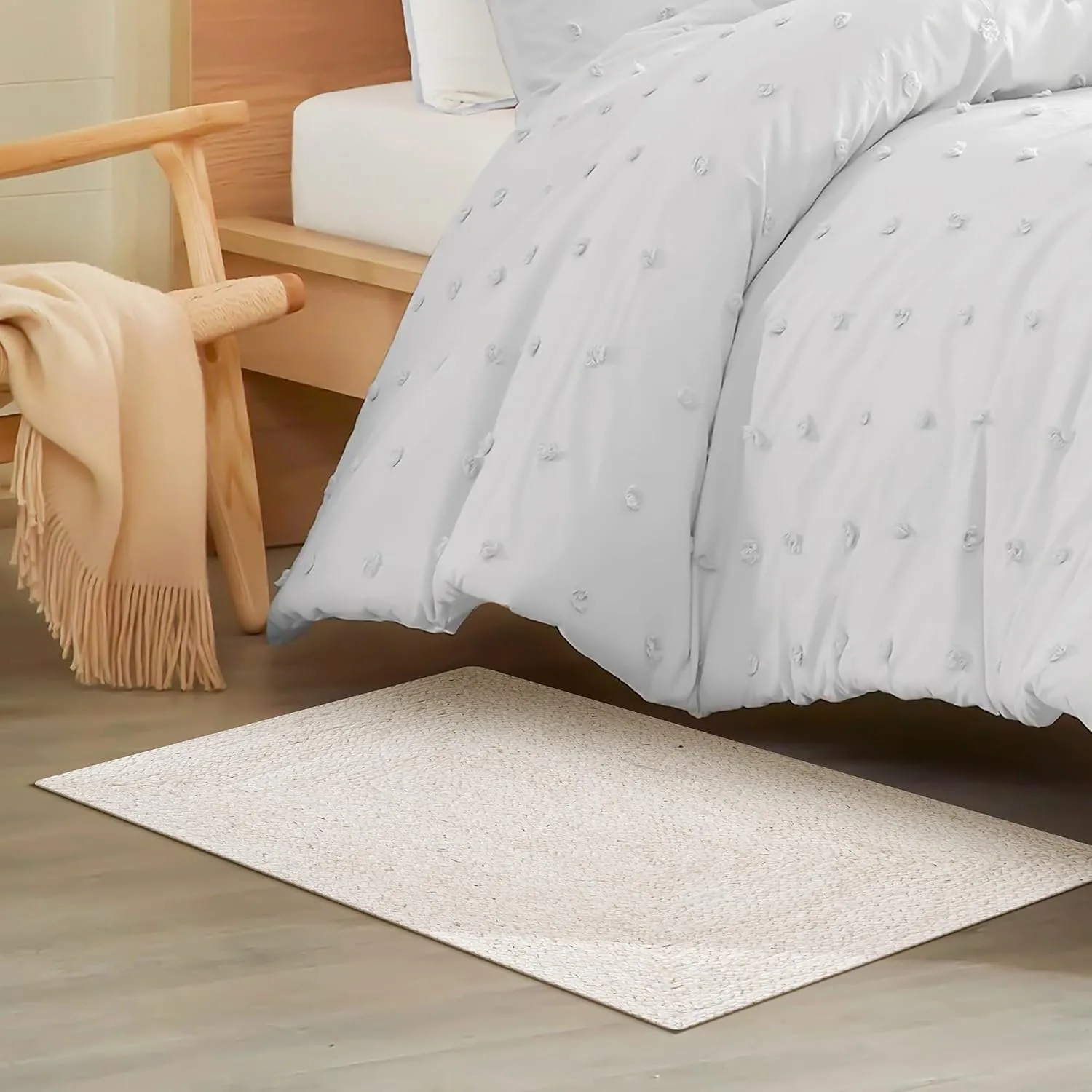 Hausattire Hand Woven Jute Braided Rug, 2'x3' – Off White, Reversible Boho Entry Area Rugs for Kitchen, Living Room I Farmhouse Indoor Outdoor Decorative Floor Rug, 24x36 Inches