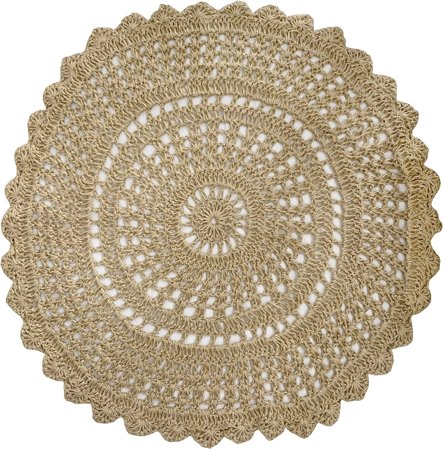 Hausattire Hand Woven Jute Crochet Rug, 3’ Round – Natural,Anti-Slip Accent Boho Entry Area Rugs for Kitchen, Living Room I Farmhouse Decorative Floor Rug, 3 Feet Round