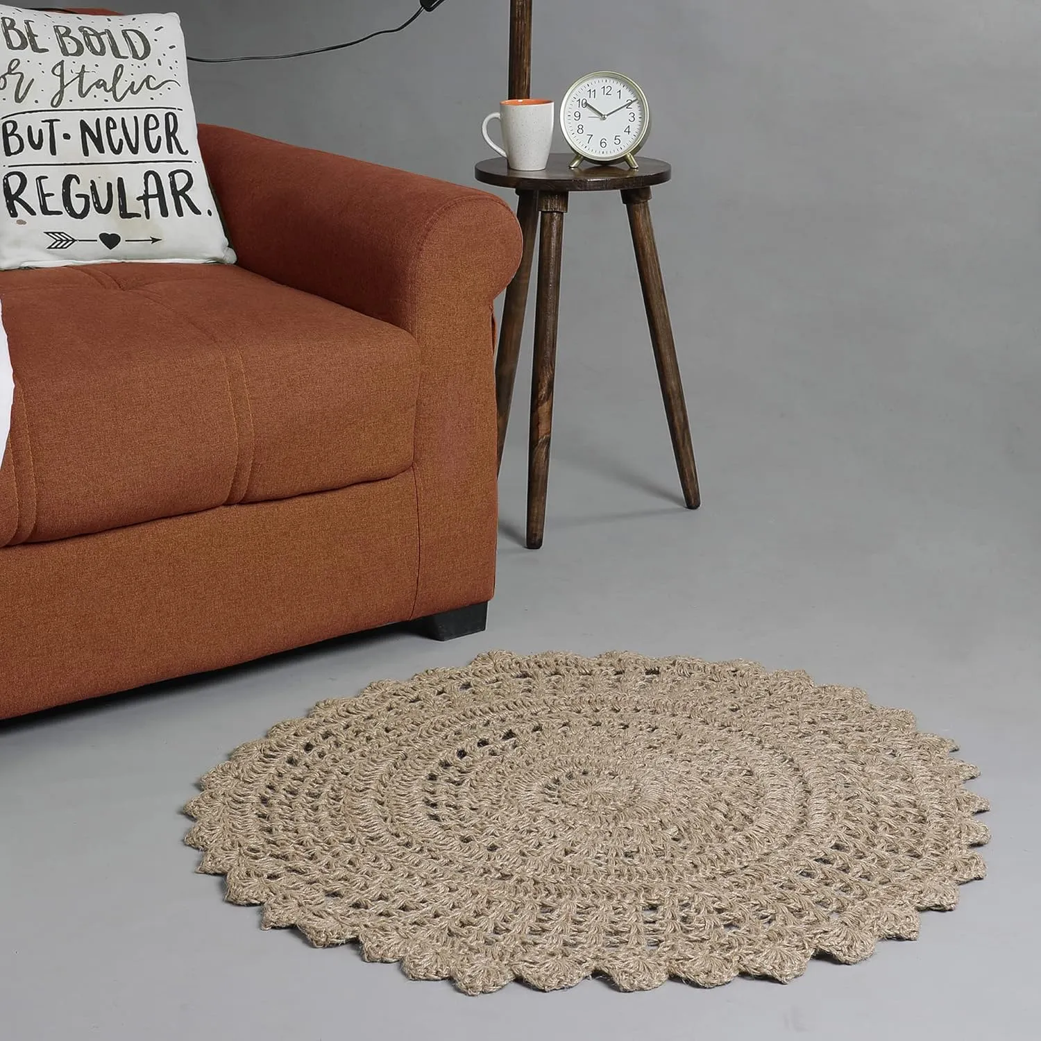 Hausattire Hand Woven Jute Crochet Rug, 3’ Round – Natural,Anti-Slip Accent Boho Entry Area Rugs for Kitchen, Living Room I Farmhouse Decorative Floor Rug, 3 Feet Round